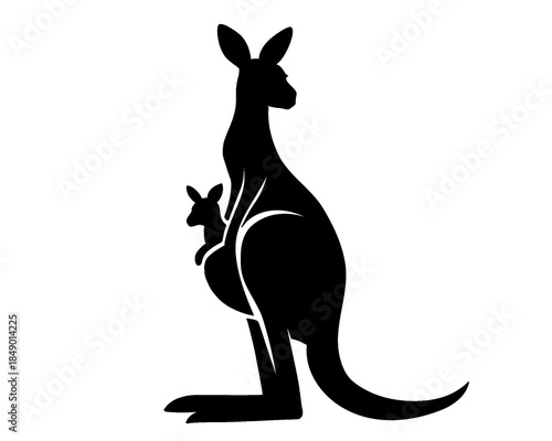 silhouette of a kangaroo with its baby, vector illustration icon isolated on a white background
