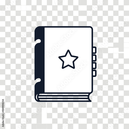 A simple line art icon of a book or binder with a star on its cover and tabs.