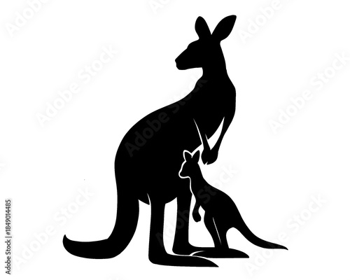 silhouette of a kangaroo with its baby, vector illustration icon isolated on a white background
