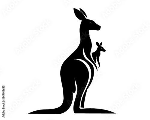 silhouette of a kangaroo with its baby, vector illustration icon isolated on a white background
