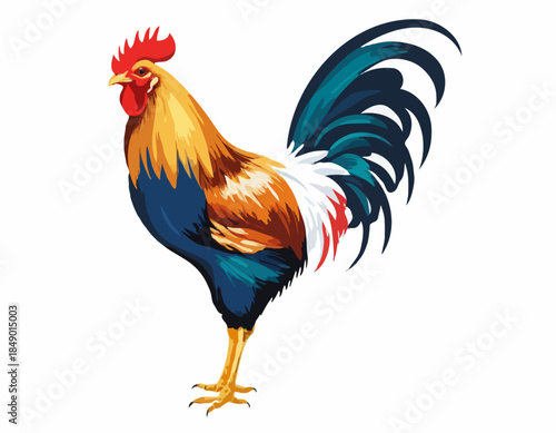 rooster; chicken; hen in illustration in brush stroke painting,