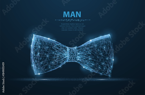 Vector man tie. Abstract design male suit cloth tie bow illustration on dark blue background with stars and dots. Man fashion accessory. Classic clothing, celebration, formal style symbol

