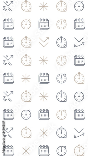 Timeless Precision: A meticulously arranged grid featuring various time-related icons, evoking a sense of structure and the passage of time.