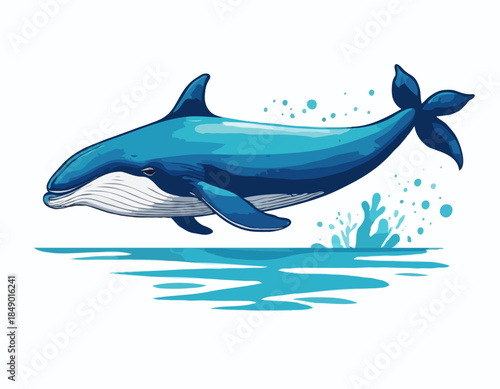 Whale in illustration in brush stroke painting
