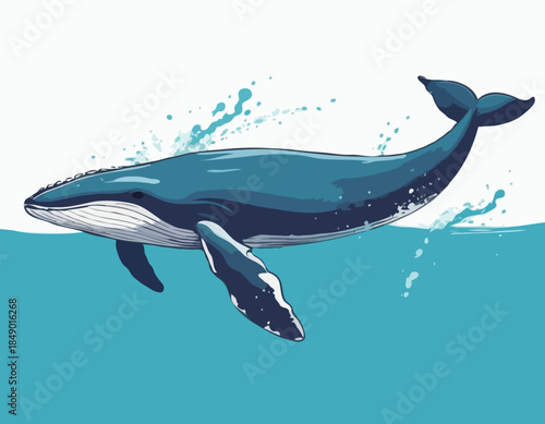 Whale in illustration in brush stroke painting