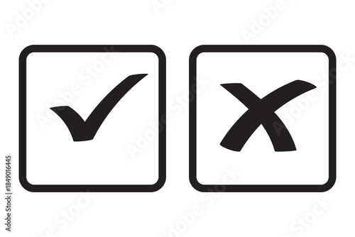 check mark icons. green check mark and red cross mark icon set. green tick and red x. symbols of approval and Decline, vector illustration