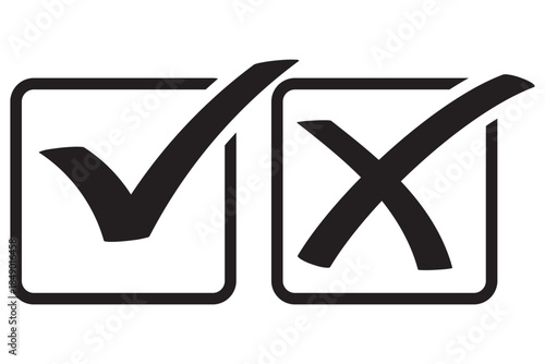 Check tick mark icon set. Cross box x check mark checkbox v list vector draw hand drawn sketch doodle brush marker checklist symbol wrong right circle. Vector Illustration. Red, Green, Black color EPS