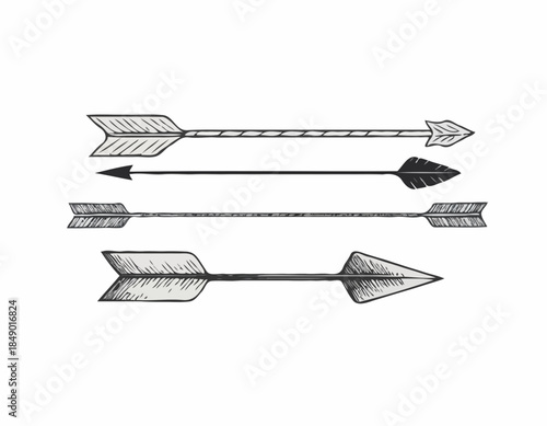 Vintage hand drawn arrow illustration in black and white on a wh