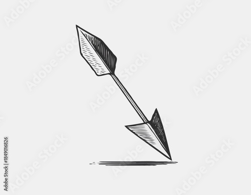 Vintage hand drawn arrow illustration in black and white on a wh