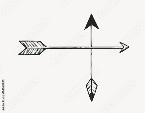 Vintage hand drawn arrow illustration in black and white on a wh