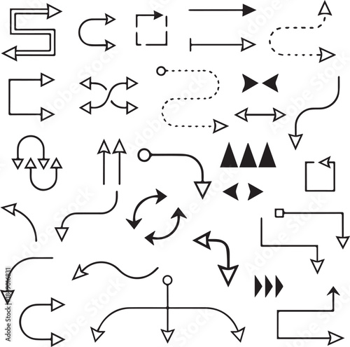 Hand Drawn Arrow Doodle Set with Sketch Line and Marker Brush Direction Icons Vector Illustration