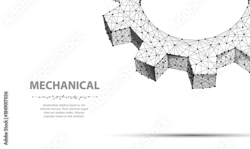 Gears. Closeup abstract vector wireframe two gear. 3d illustration isolated on white. Mechanical technology machine, Industry development, engine work, business solution, team work concept, background