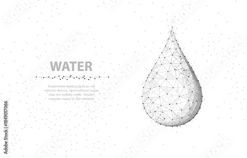Drop. Polygonal wireframe mesh icon water drop isolated on white with dots. Aqua fresh, pure or clean liquid, nature or eco concept illustration or background

