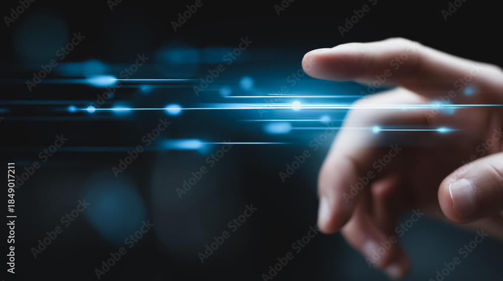 Fototapeta premium Human hand interacting with a digital holographic interface