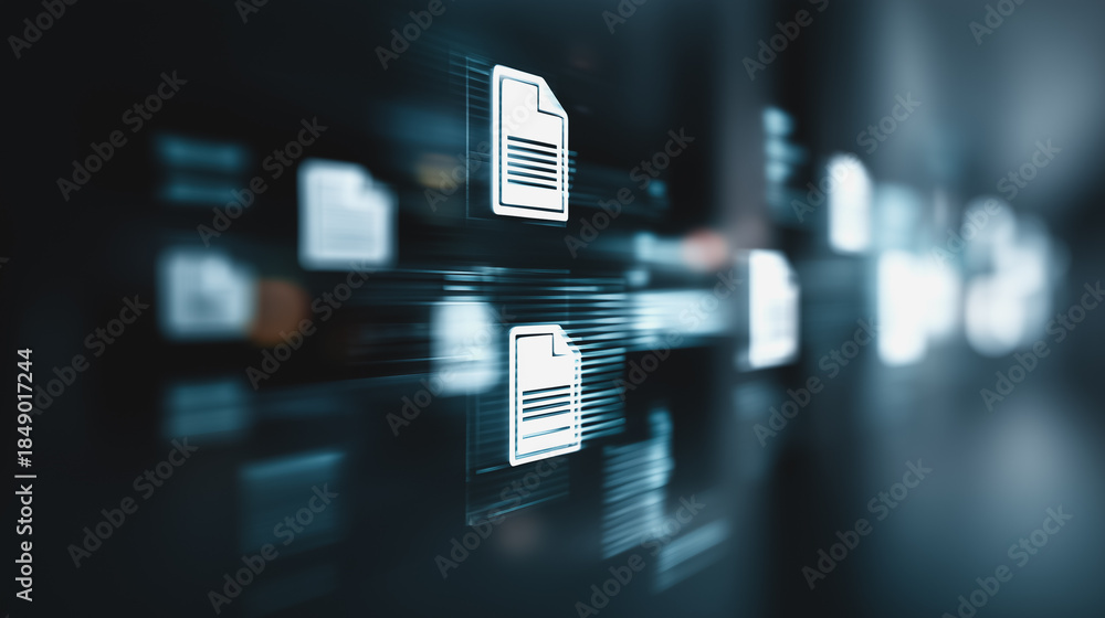 Fototapeta premium Digital file icons floating in virtual space