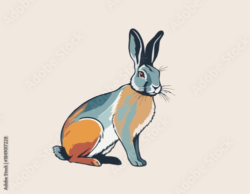 Rabbit, hare in illustration in brush stroke painting