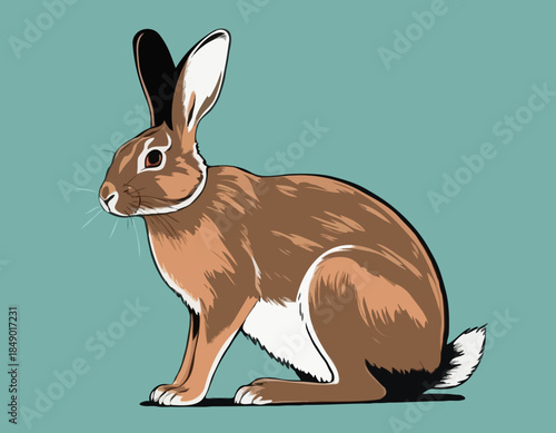 Rabbit, hare in illustration in brush stroke painting