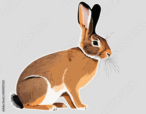Rabbit, hare in illustration in brush stroke painting