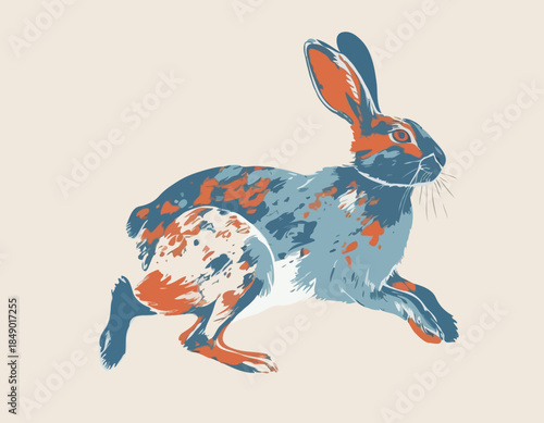 Rabbit, hare in illustration in brush stroke painting