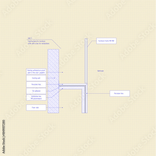 Sectional drawing of the design of a furniture niche with a box for installation.