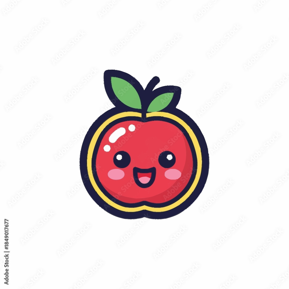 Obraz premium Cute Cartoon Apple with Happy Face Illustration.
