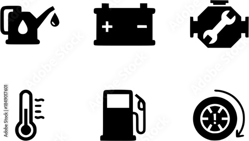 Automotive maintenance icons displayed against a white background