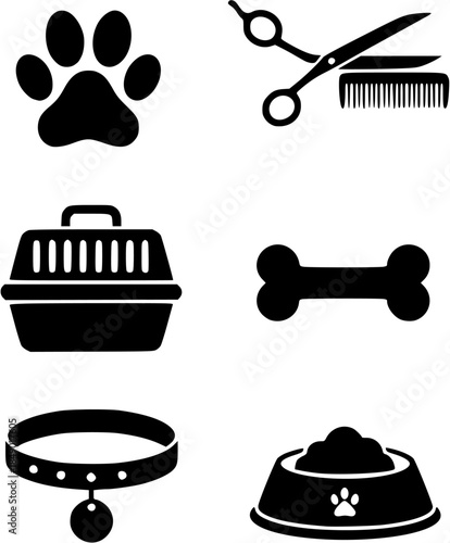 Pet grooming icons displayed on a clean white background