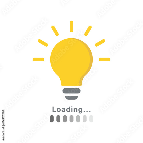 Loading creative idea concept. Progress loading bar. Yellow lightbulb icon. Vector