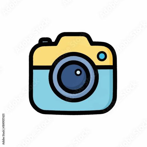 Colorful Camera Icon Illustration with Bold Outline and Minimalist Design.