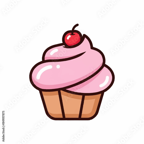 Delicious Pink Frosted Cupcake with Cherry Topping.