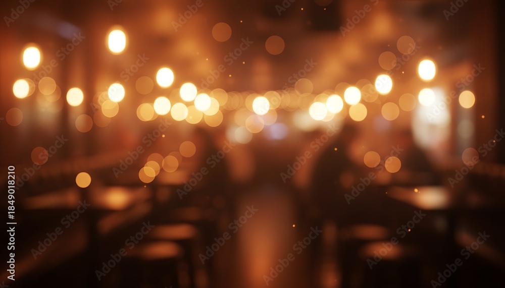 Fototapeta premium Enchanting blurred lights create a magical, warm ambiance, reminiscent of fireflies dancing in a cozy indoor setting, perfect for evening gatherings and celebrations