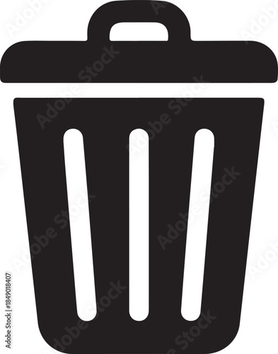 Simple black and white of a trash can with a lid and three holes