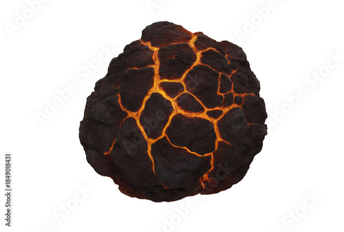 Volcanic lava rock with glowing molten cracks a dangerous geological element isolated on a transparent background for science and fantasy concepts