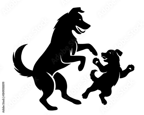 silhouette of a dog playing with its puppy, vector illustration icon isolated on white background
