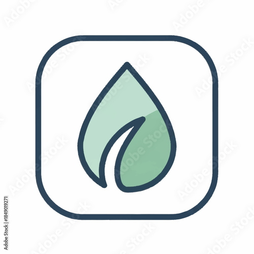 Simple Green Leaf Droplet Icon Symbol.