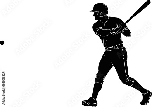 Baseball Player Silhouette Swinging Bat at Incoming Ball Sport Action Illustration baseball
