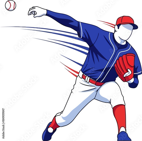 Dynamic Baseball Pitcher in Action Throwing a Fastball with Speed Lines Sports Illustration baseball