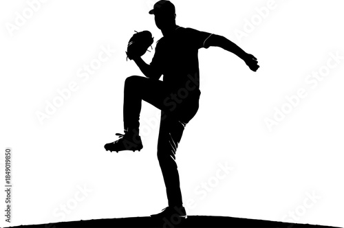 Silhouette of a Baseball Pitcher in Action on White Background Dynamic Sports Photography baseball