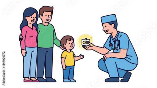 A Pediatric Appointment: A family consults with a pediatrician, capturing the essence of healthcare and familial care, building confidence and reassurance.
