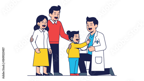 Child's Visit to the Doctor: A happy family visit a friendly doctor, creating a welcoming and reassuring atmosphere for children.