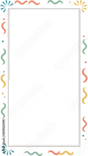 Festive Frame: A vibrant and colorful frame featuring streamers and confetti, offering a stylish touch for your creative projects, ideal for invitations, announcements, or adding a celebratory flair.