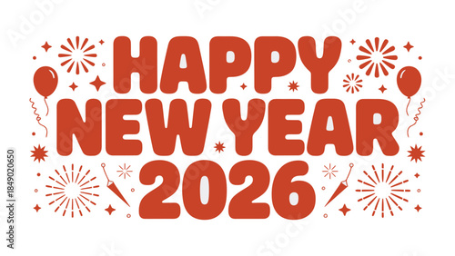 New Year Celebration in 2026: An eye-catching graphic design announces the arrival of New Year 2026, featuring festive decorations. 