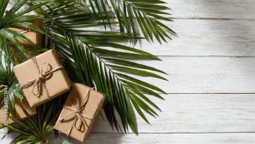 Palm Fronds and Gift Boxes Minimal Holiday Style