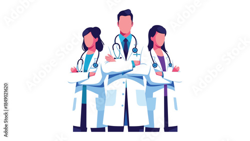 Medical Professional Team: A cohesive group of medical professionals, donned in pristine lab coats and stethoscopes, stand united, embodying expertise and compassion.