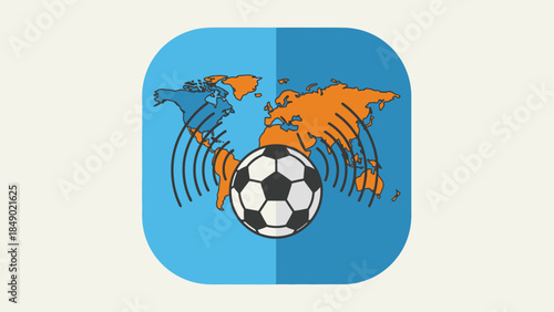 Global Football Broadcast Network with World Map and Soccer Ball on Isolated White Background
