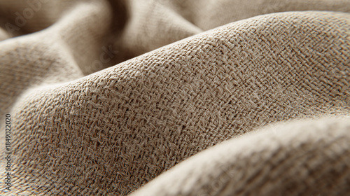A close-up view of textured fabric, showcasing intricate details and patterns. The fabric has a soft, warm hue and a tactile appeal.