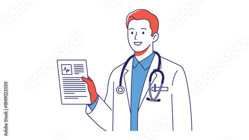 Doctor with Medical Document: A compassionate medical professional holds a document, embodying care and expertise in a clean, modern setting. 