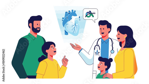 Family Medical Consultation: A doctor is explaining a health concept to a family, emphasizing on health education.