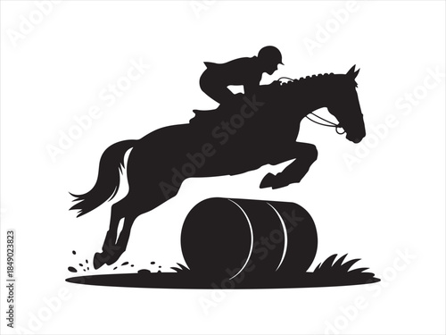 Equestrian show jumping silhouettes vector , Vector illustration silhouette of a horse and rider elegantly jumping over an obstacle design