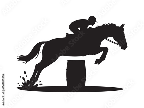 Equestrian show jumping silhouettes vector , Vector illustration silhouette of a horse and rider elegantly jumping over an obstacle design